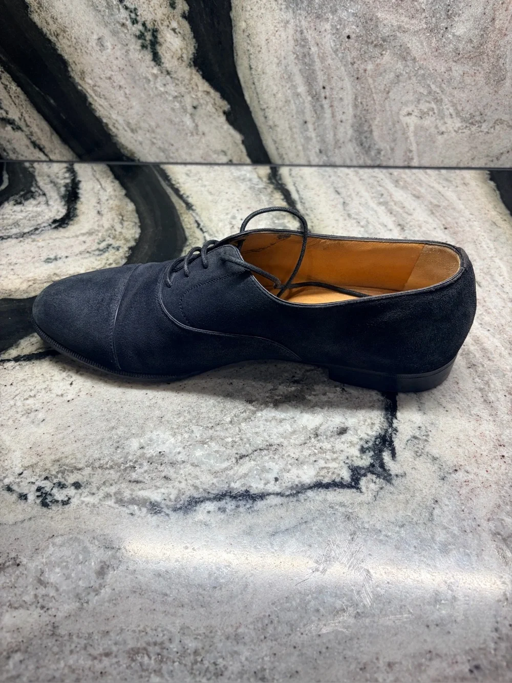 Vintage A. Testoni Black Suede Cap Toe Oxfords Italy 10 D Bologna